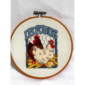 Vintage‎ Embroidered Chickens Hens Wall Hanging Farm Country French Shabby Chic